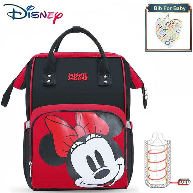 Bolsa de pañales de Disney Minnie Mickey, bolsa de pañales multifuncional para cochecito de bebé, mochila de viaje para mamá, carga USB, grande, nuevo