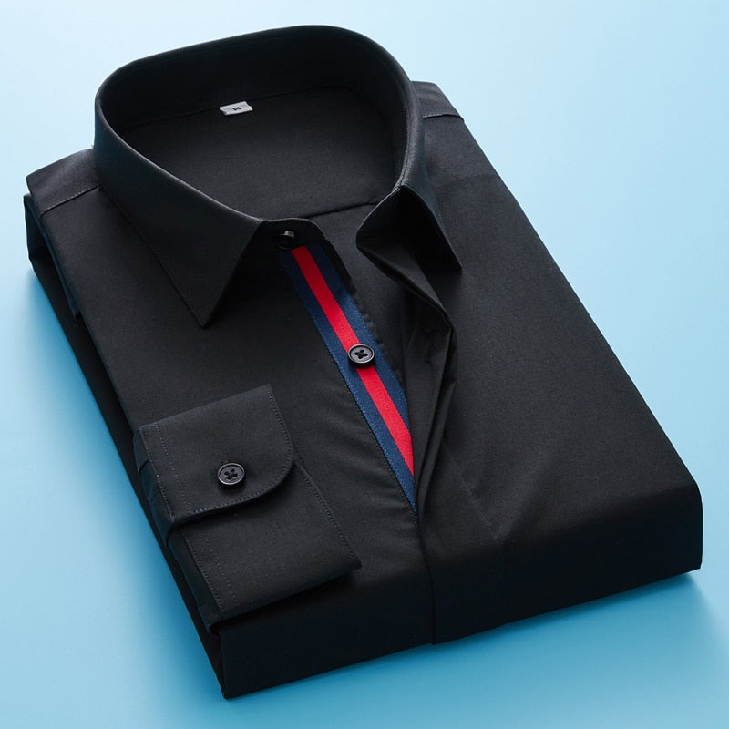 Herrenbekleidung Klassische weiße schwarze Hemden koreanische Kleidung Hemd verdeckte Knopfleiste formelle Business-Standard-Fit-Langarmhemden