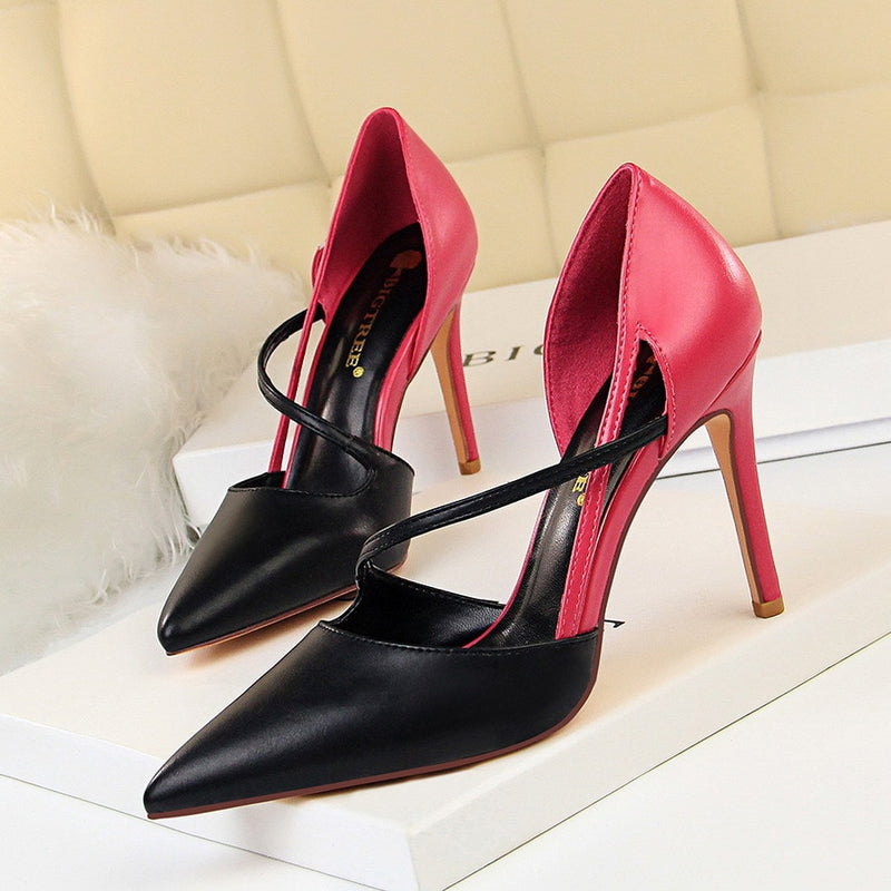 Mode-süße High Heel-Schuhe im koreanischen Stil Damen High Heels Shallow Mouth Pointed Mixed Colors A-Linie mit dünnen Stöckelschuhen