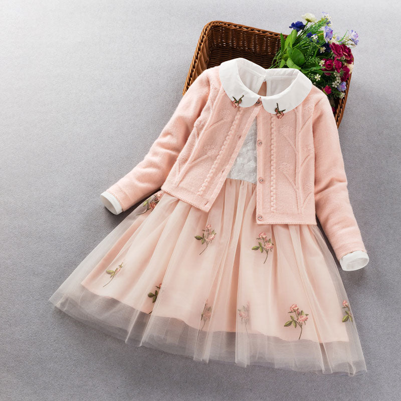 Conjunto de ropa elegante para niñas nuevo 2022 primavera otoño niños princesa abrigo + vestido 2 uds traje para niñas fiesta niños ropa 3 5 8 9 años