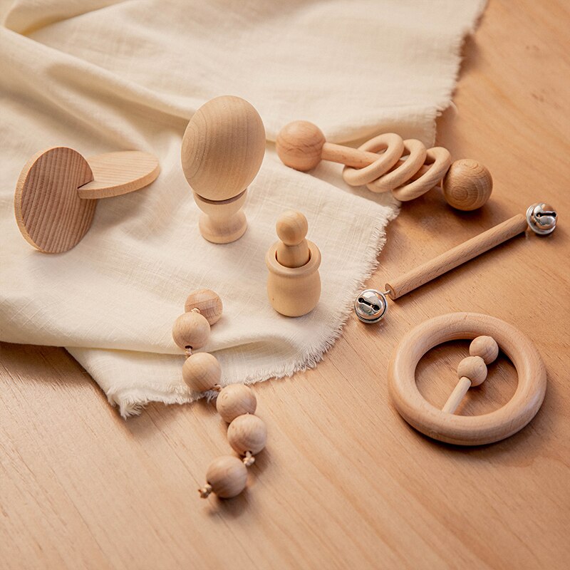 1Set Puzzle Baby Toy Wooden Teether Baby Rattles Beech Wooden  geometry Shape Children Gifts Product Montessori Teaching Toys