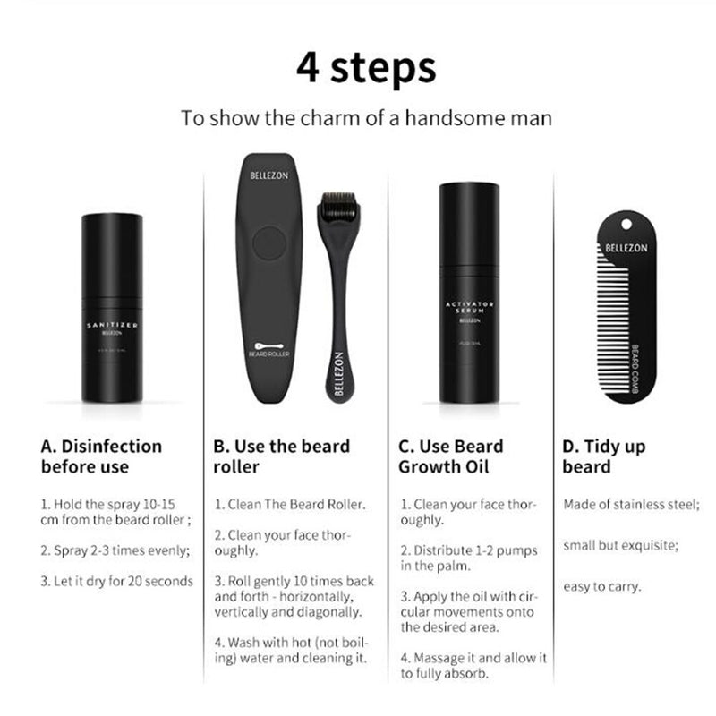 4 teile/satz Bartwachstumsset Männer Haarwachstumsverstärker Set Bartwachstum Ätherisches Öl Gesichtsbartpflegeset Bestes Geschenk für Männer