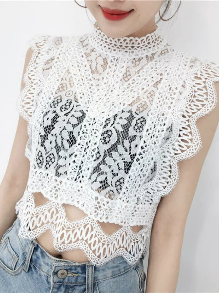 2022 Sommer Spitze aushöhlen Crop Tops Damenmode kurze Lacework Pullover Tank Weste Damen dünne elegante Außen Tanktops