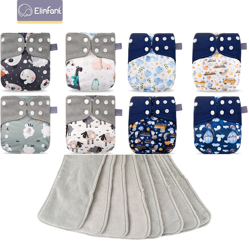 Elinfant New Matching waterproof baby pcoket diapers 8 pcs gray mesh cloth diapers and 8pcs microfiber inserts