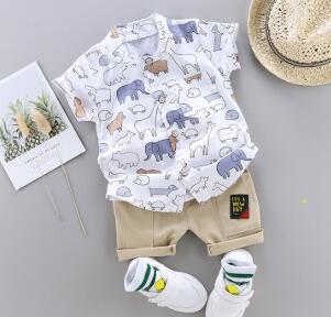 Summer Baby Boy Clothes Set Infant Cartoon Dinosaur Print Short Sleeve Shirt + Pants 1 2 3 4 Years Kid Toddler Boys Outfit