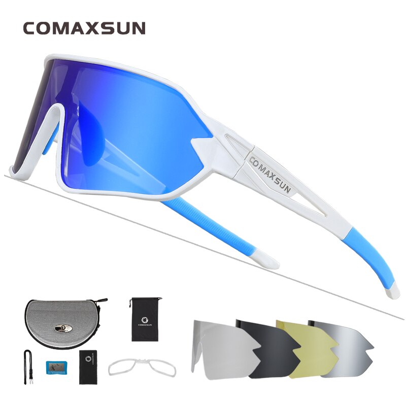 COMAXSUN Polarized Cycling Glasses 5 Lenses MTB Road Bike Sport Mirror Sunglasses Riding Eyewear Anti-UV400 Bicycle Goggles