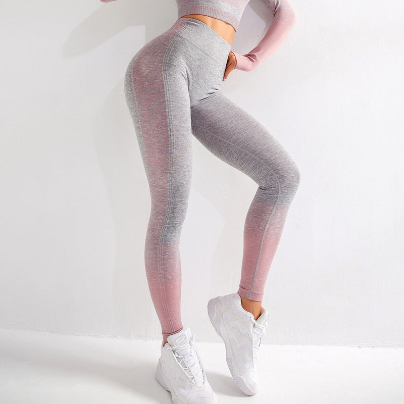 SHINBENE Stretchy Hohe Taille Nahtlose Athletische Sport-Workout-Strumpfhosen Damen Gestreifte Hüfte Verstärkende Lauf-Gym-Fitness-Leggings