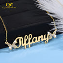 Personalized Butterfly Necklaces Custom Name Bling Iced Out  Pendant Gold Stainless Steel Chain Crystal Name Necklace For Women