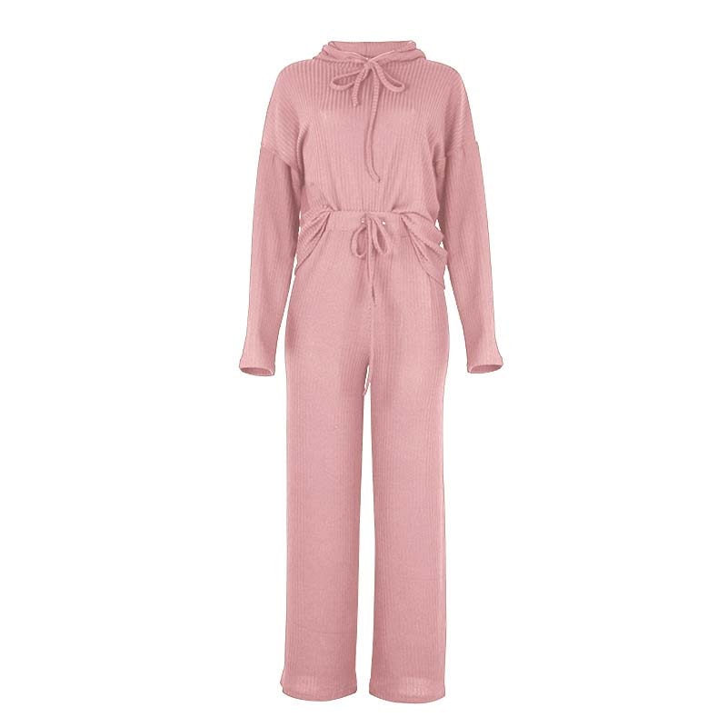Autumn Winter Knitted Pajama Set Women Hooded Pajama Pants Home Suit for Women Long Sleeve Sleepwear Loose Lounge Wear Ladies