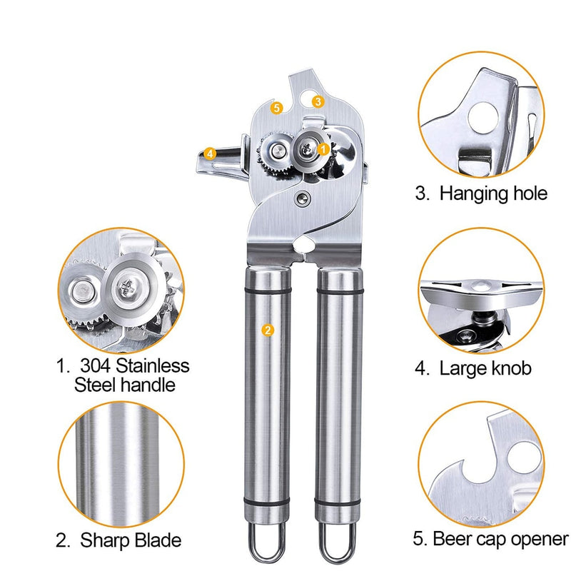 Can Opener Kitchen Accessories Gadget Sets Bottle Openers Stainless Steel Ergonomic Manual Kitchen Tools Free 2 Blades