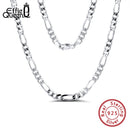 Effie Queen Italy Real 925 Silver Diamond-Cut Figaro Chain Necklace 5mm Wide 40-60cm Long Woman Man Neck Chain Jewelry Gift SC34