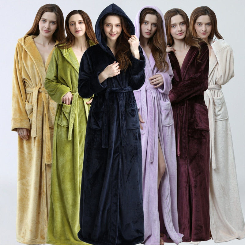 Damen Herren Winter Plus Size Flanell Robe Extra Lang Mit Kapuze Warmer Bademantel Liebhaber Dicker Kimono Bademantel Herren Morgenmantel Roben