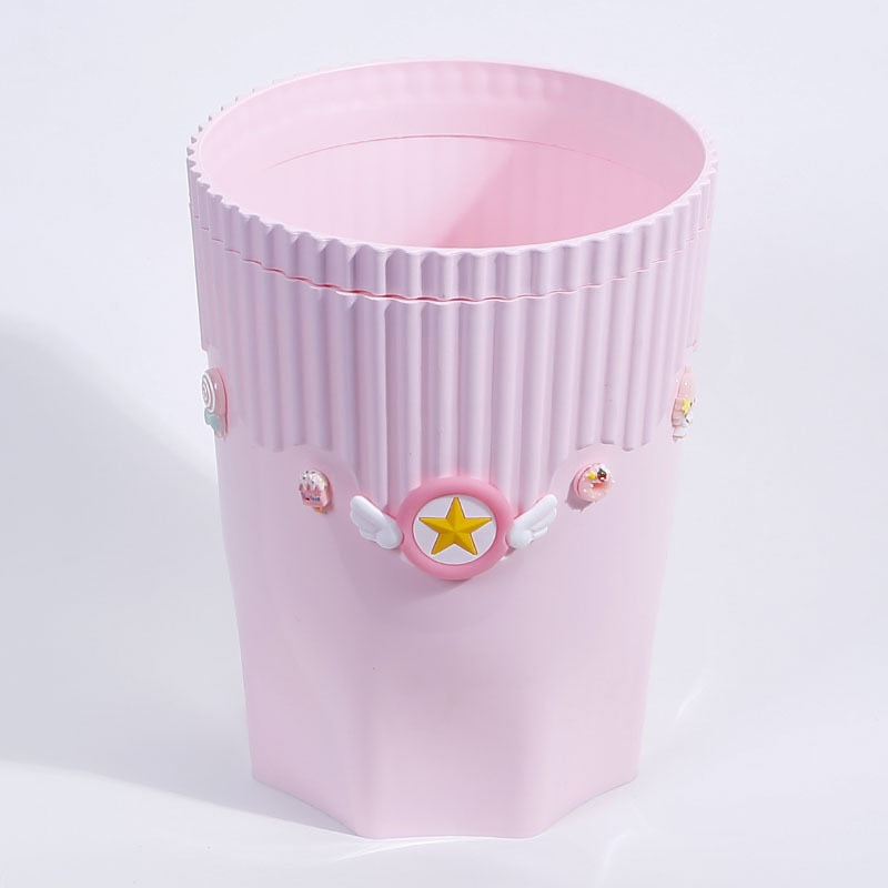 Creative Pink Waste Bin Anime Card Captor Sakura Plastic Trash Can Kawaii Cartoon Home Office Desktop Garbage Storage Basket New