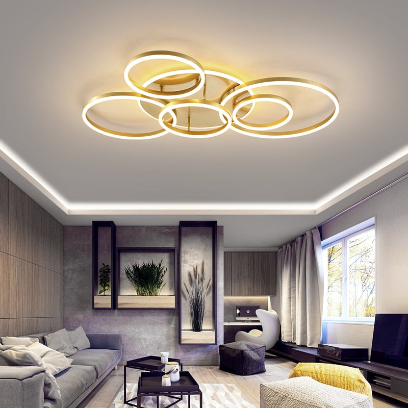 NEO Gleam 2/3/5/6 Circle Rings Modern led ceiling Lights For living Room Bedroom Study Room White/Brown Color ceiling Lamp