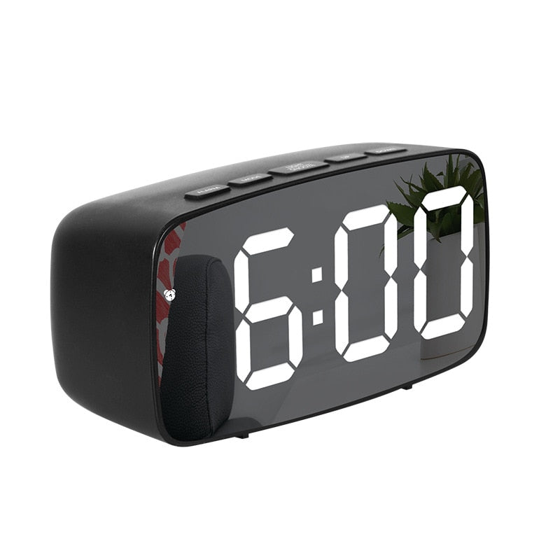 LED Mirror Screen Alarm Clock Creative Digital Clock Voice Control Snooze Time Date Temperature Display Rectangle/Round Style