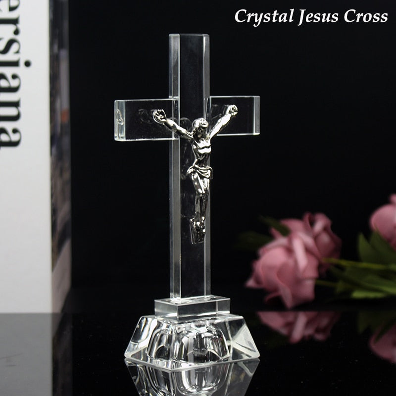 Christian Gifts Nightlight Crystal Jesus Cross Statue Religious Style Crystal Cross Church Decoration Home Decor Craft Ornament