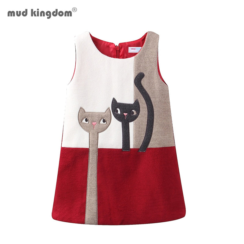 Mudkingdom Vestidos para niñas pequeñas Sin mangas Lana Gatos lindos Conejito Dibujos animados A-Lined para niños Vestido Niñas Ropa Otoño Invierno