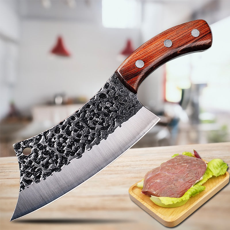 Chef Knife Handmade Forged Kitchen Knife Stainless Steel Butcher Knife for Meat Bone Vegetables Slicing Fishing Knfie with Cover