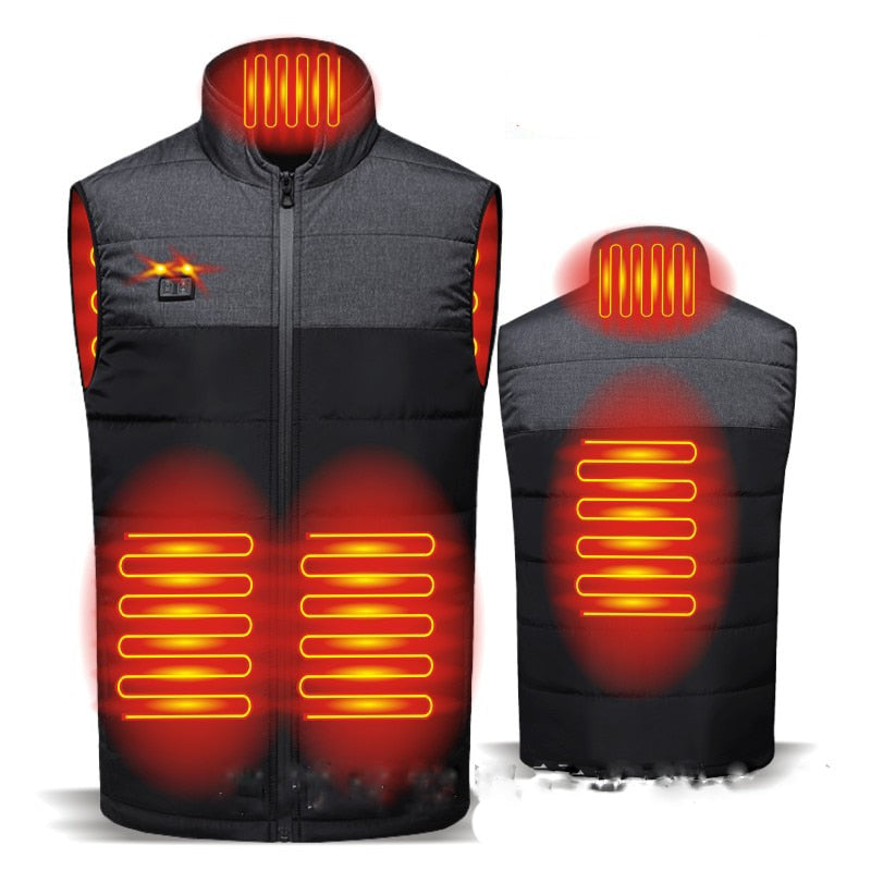 Winter Outdoor Men Electric Heated Jacket USB Heating Vest Winter Thermal Clothes Feather Camping Hiking Warm Hunting Jacket