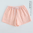 Par de pijamas de verano pantalones cortos de gasa de algodón estilo japonés simple cintura elástica casual de gran tamaño entramado hombres y mujeres pantalones de casa