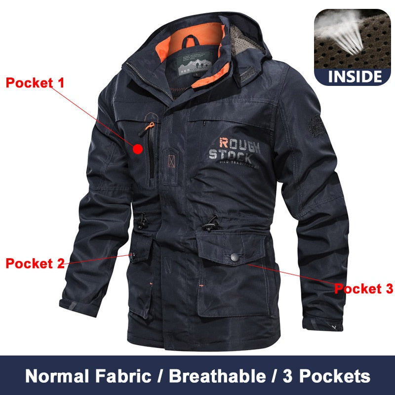 Primavera Hombres Chaquetas tácticas militares Multi-bolsillos Impermeable Casual Cazadora para hombre Abrigo al aire libre con capucha