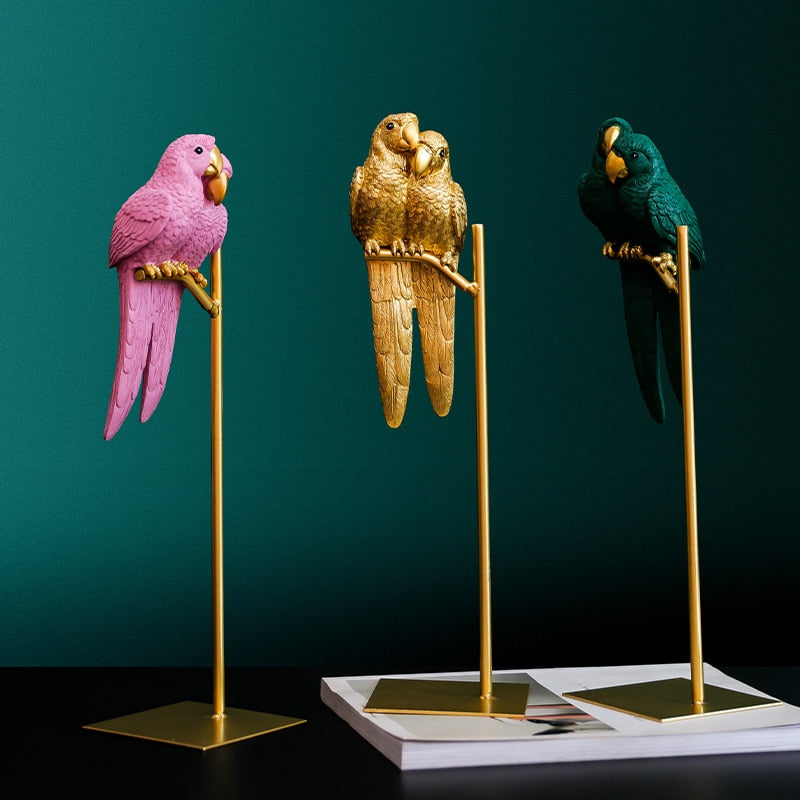 Nordic Creative Resin Simulated Animal Parrot Bird Crafts Ornaments Gold Modern Home Desktop Decoration Miniature Figurines