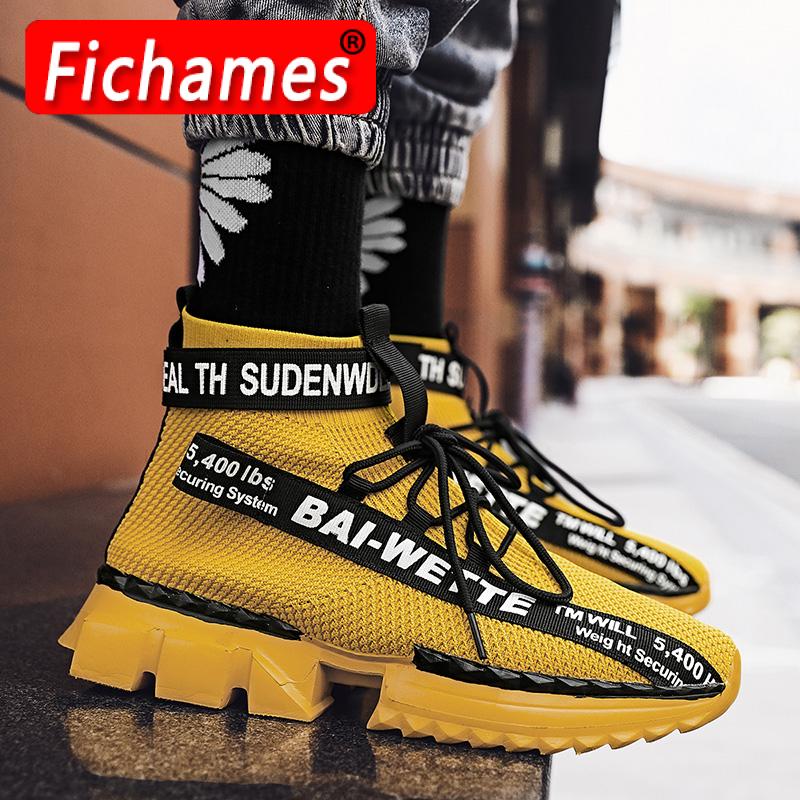 2021 New Men&#39;s High Top Casual Sports Shoes Flying Knitting Running Shoes High Street Popcorn Socks High Quality Men&#39;s Shoes