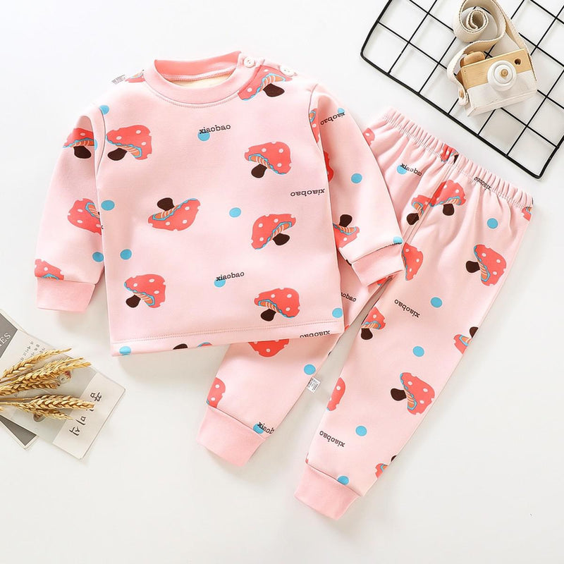 Conjunto de ropa interior térmica para niños 6t ropa de dibujos animados para niños otoño invierno cálido más pantalones gruesos de terciopelo pijama térmico para niñas