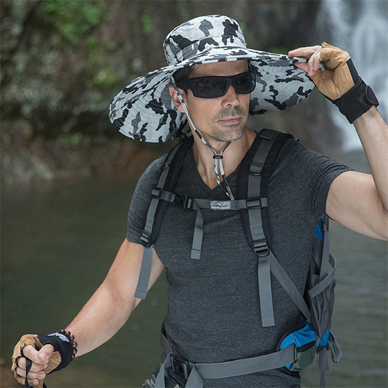 Sombrero de sol de ala ancha de 16cm de largo, sombrero de Safari transpirable para hombres y mujeres, sombrero Boonie de verano, gorra de protección UV, senderismo, pesca, sombrero de cubo para la playa