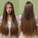 EASIHAIR Long Silky Straight Brown Blonde T Part Lace Wigs with Baby Hair High Density Heat Resistant Synthetic Wigs for Women