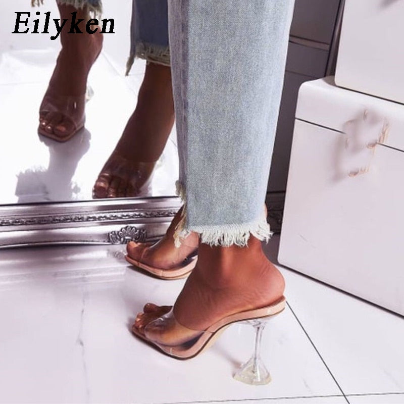 Eilyken Orange Silver PVC Jelly Transparent Perspex  Women Slippers Open Toe Sandals Fashion Clear High Heels Shoes Size 42