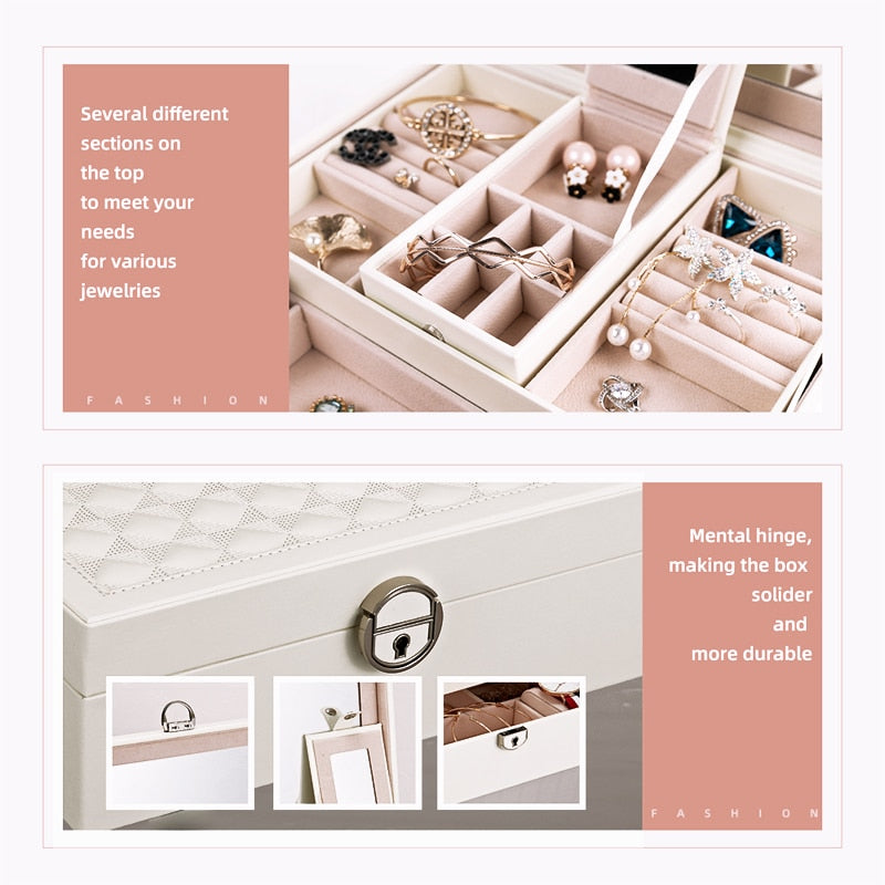 2022 Large PU Leather Jewelry Box Organizer with Mini Travel Storage Case Girls Ring Earrings Necklace Casket For Jewellery Box