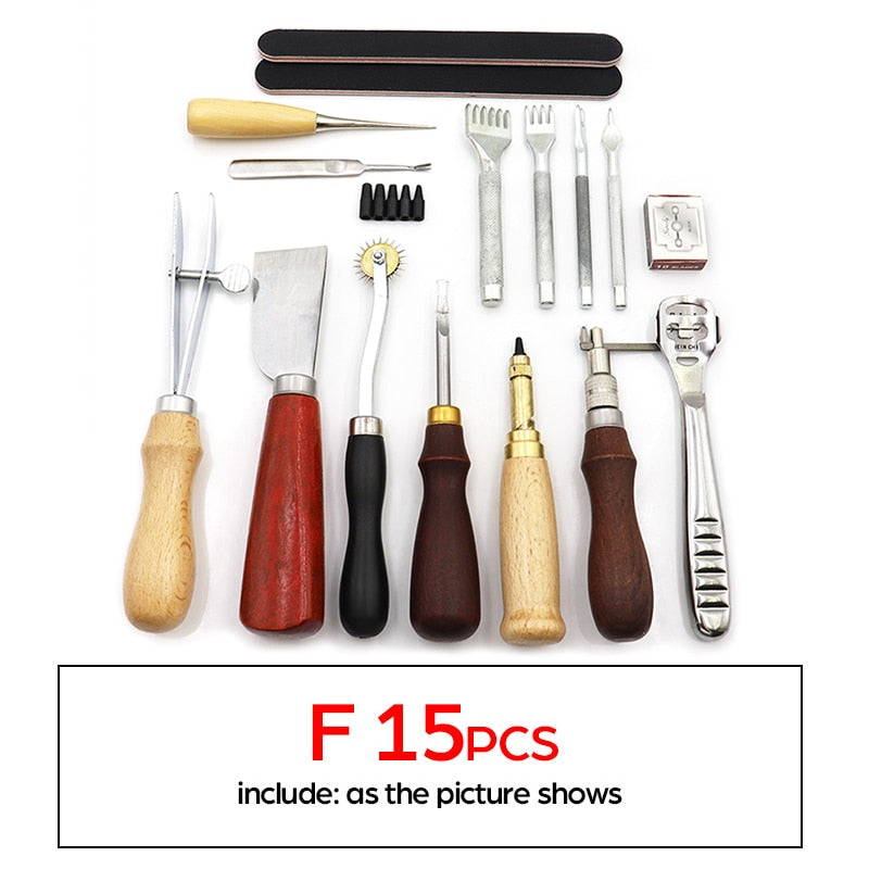 DIY Professional Leather Craft Tools Kit Hand Sewing Stitching Punch Carving Work Saddle Groover Set Accessories DIY Tool box