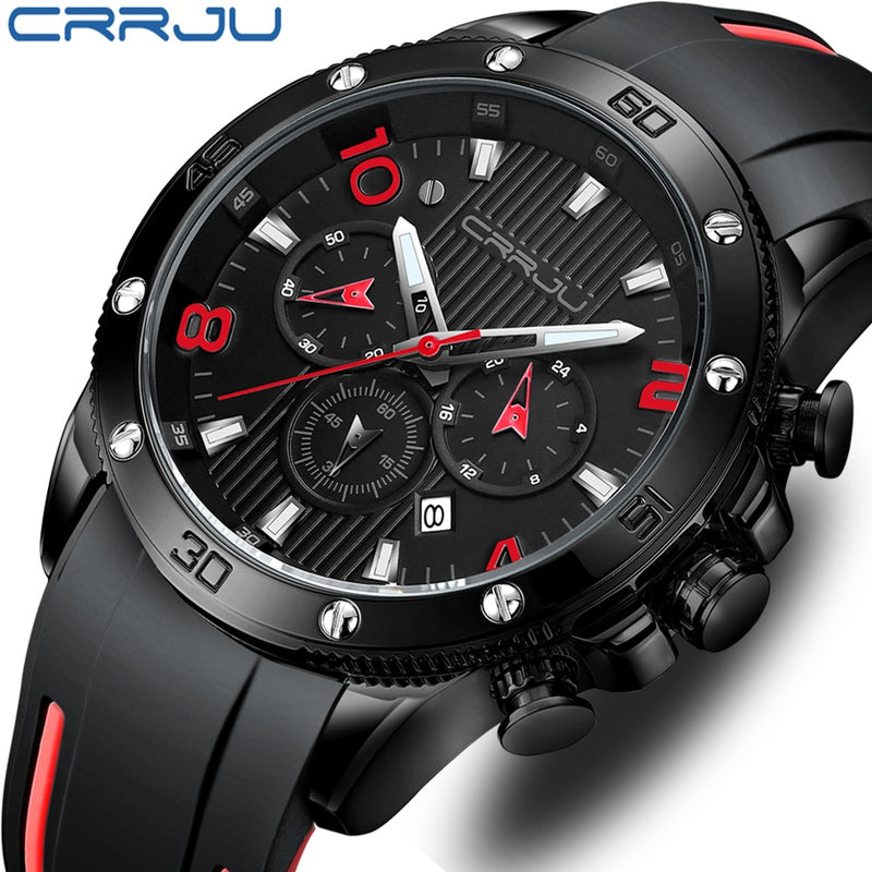 CRRJU Herrenuhr Chronograph Outdoor Sports Wasserdichte Uhren Leuchtanzeige Quarz Gummiuhr Relogio Masculino