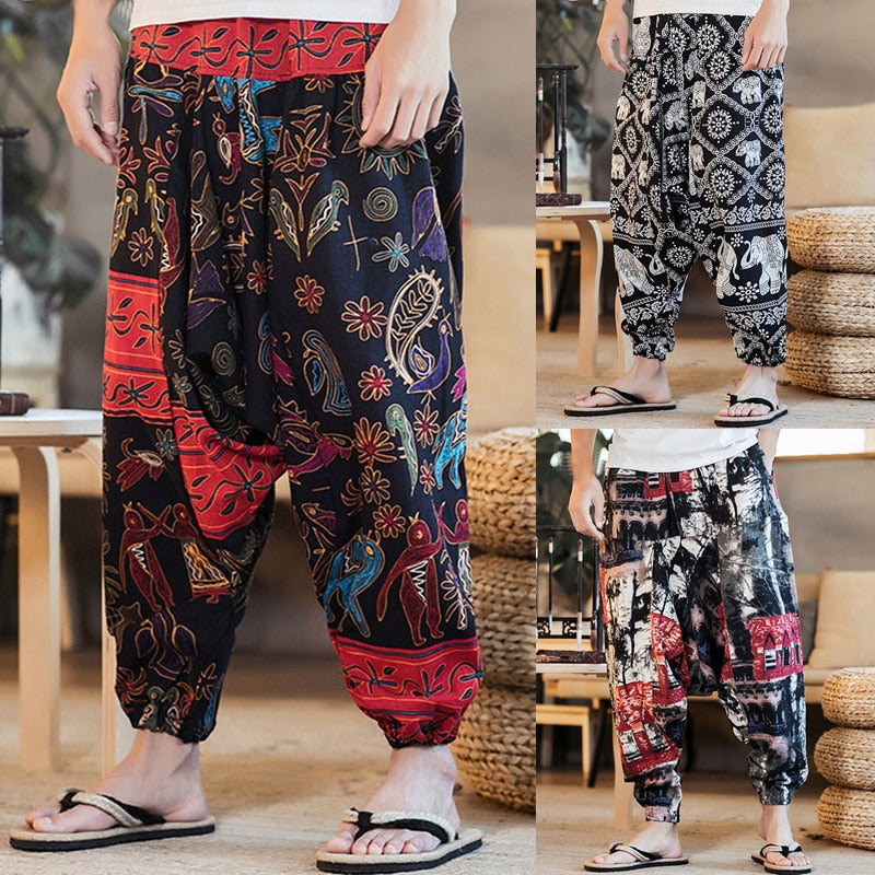 Pantalones bombachos holgados de algodón y lino para Hombre, Hip-hop, para mujer, de talla grande, de pierna ancha, informales, Vintage, largos, 2022