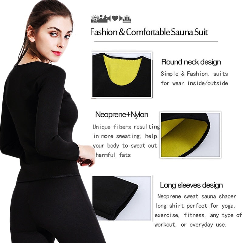 Twinso Slimming Pant + Shirt Women Sport Set Neoprene Sauna Suit Weight Loss Body Shaper Waist Trainer Blouse Legging Tracksuit