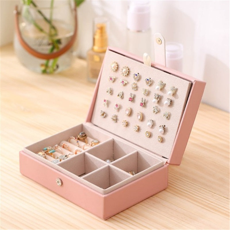 WE Lady PU Leather Universal Jewelry Organizer Display Travel Jewelry Case Boxes Portable Jewelry Box Button Leather Storage