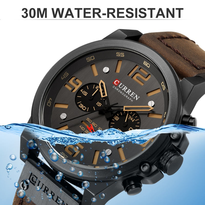 CURREN Herrenuhren Top-Luxusmarke Wasserdichte Sport-Armbanduhr Chronograph Quarz Military Echtes Leder Relogio Masculino