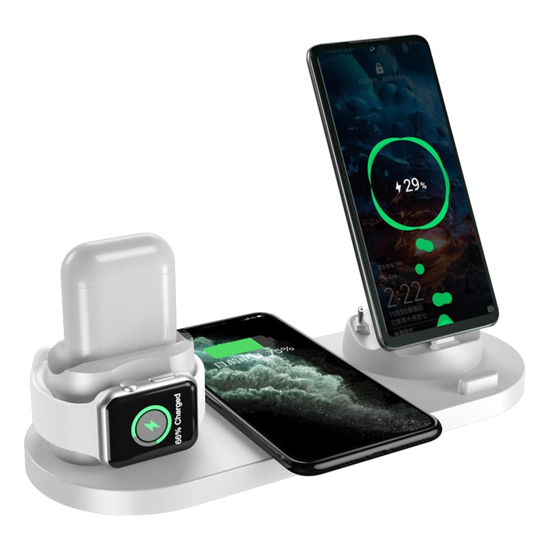 EXPUNKN Wireless Charger 6 in 1 10w Qi Fast Stand Carga Rapida Dock Station Carregador Sem Fio for Iphone Apple Watch Airpods