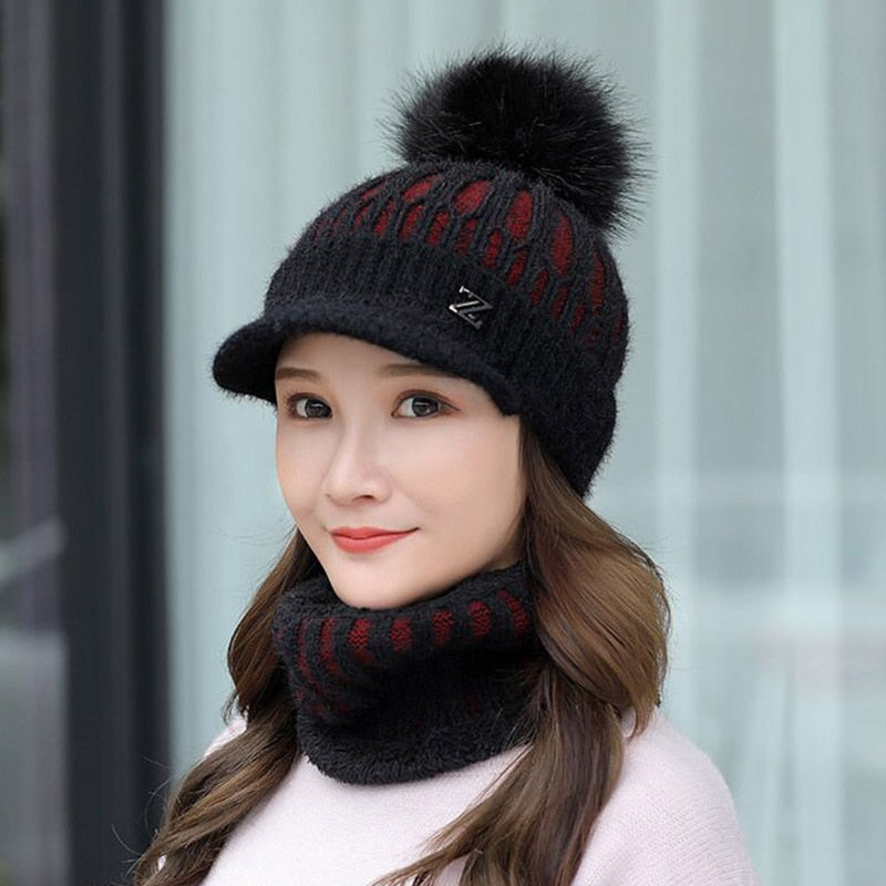 Winter knitted Beanies Hats Women Thick Warm Beanie Skullies Hat Female knit Letter Z Bonnet Beanie Caps Outdoor Riding Ski Sets