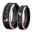 Deer Family Tungsten Ring Elk Design Her Buck His Doe Wedding Band Ring Black With Rose Golden Custom Engraved Personalized