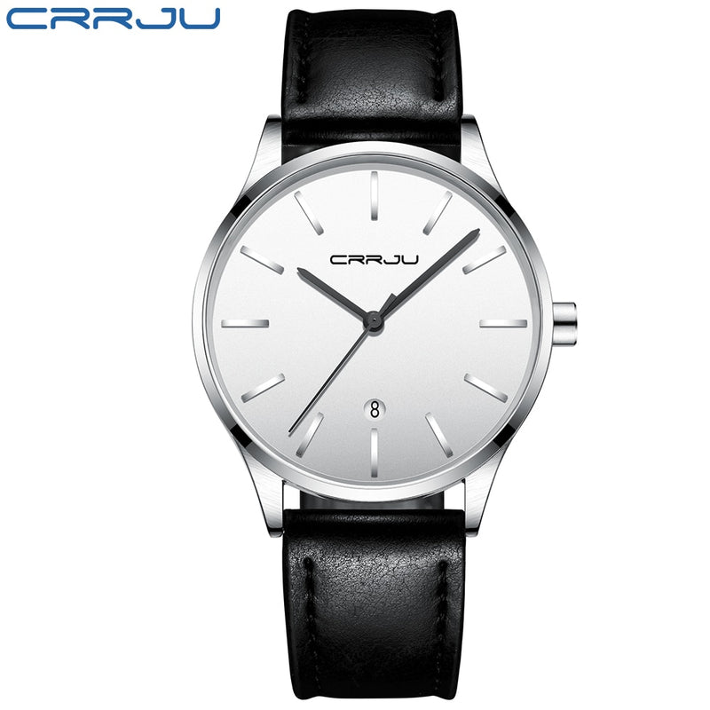 Mens Watches CRRJU Full Steel Casual Waterproof Watch for Man Leather Quartz Watch Men's Dress Calendar Watch Relogio Masculino