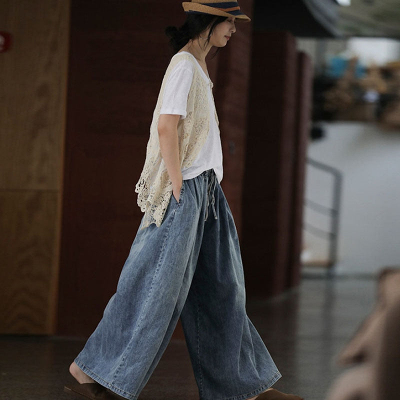 NINI WONDERLAND Spring Autumn Cotton Jeans 2021 Denim Loose Wide Leg Pants Women High Waist  Vintage Retro Pants Female Trousers