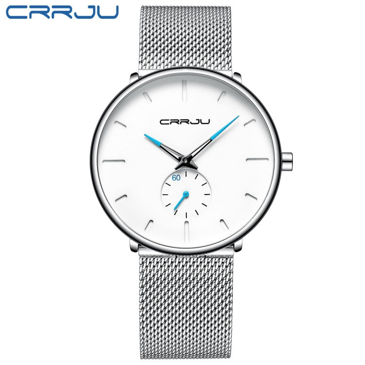 CRRJU Mens Watches Ultra-Thin Minimalist Waterproof - Fashion Wrist Watch for Men Unisex Dress with Stainless Steel Mesh Band