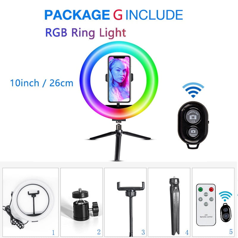 Desktop LED Ring Light Dimmable Phone Video Recording Round Fill Light for Youtube Tik Tok Video Photography Lighting RingLight