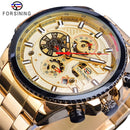 Forsining reloj automático para hombre banda de acero azul calendario 3 Sub Dial reloj de pulsera mecánico resistente al agua reloj Masculino Relogio Masculino