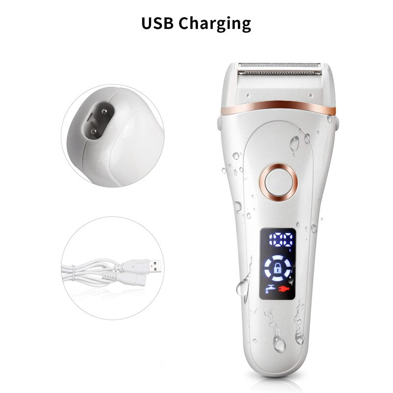 Electric Epilator Painless Women Bikini Electric Razor Shaver Hair Removal Trimmer For Legs Underarm Waterproof LCD USB Charging