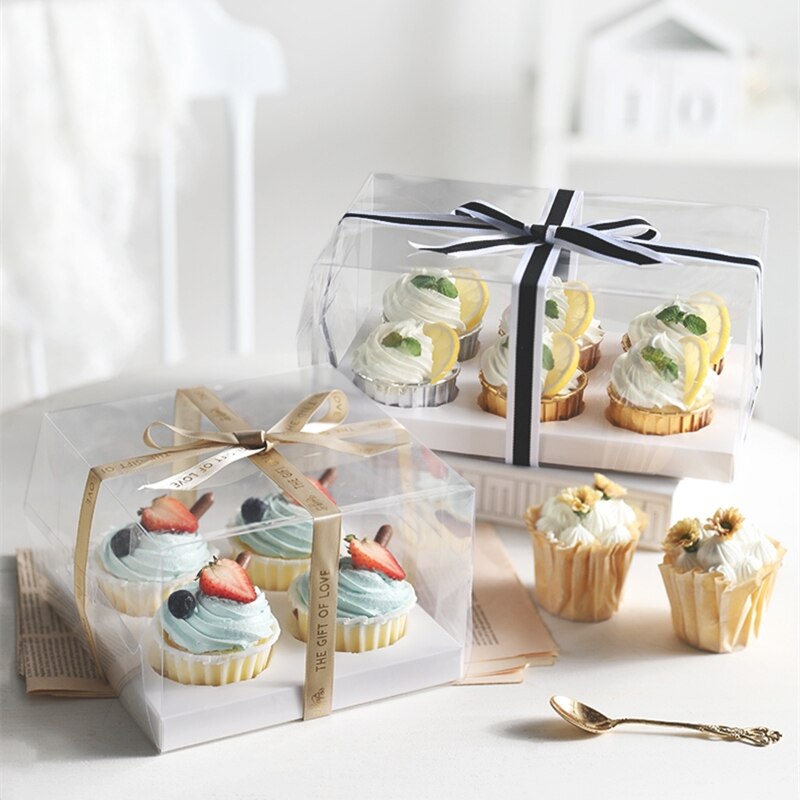 StoBag 5pcs Transparent Portable Cupcake Box Bread Cake Boxes And Packaging Patisserie Wedding Baby Shower Party Decoration