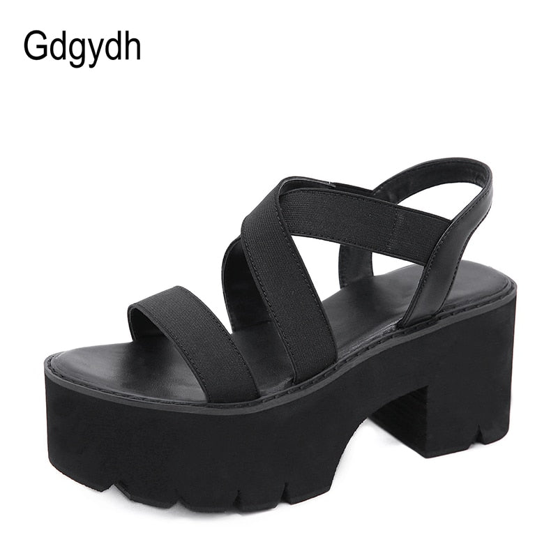 Gdgydh, verano 2022, sandalias de gladiador para mujer, plataforma gruesa, tacones altos, zapatos cómodos para mujer, banda elástica, zapatos negros, triangulación de envíos