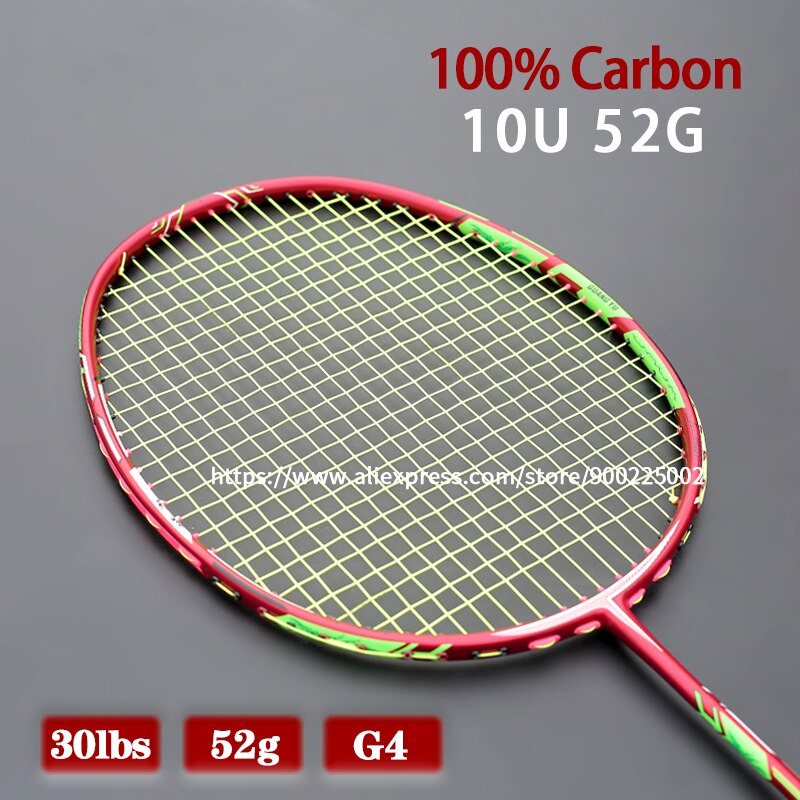 Full Carbon Fiber Lightest 10U 52g Badminton Racket Strung Max Tension 30LBS Professional Rackets With Bags Strings Racquet